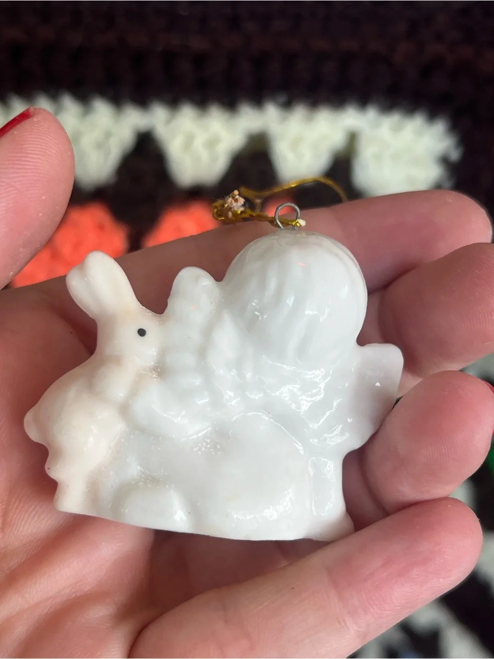 Vintage White Angel Bunny Rabbit Christmas Ornament Milk Glass Style Figurine